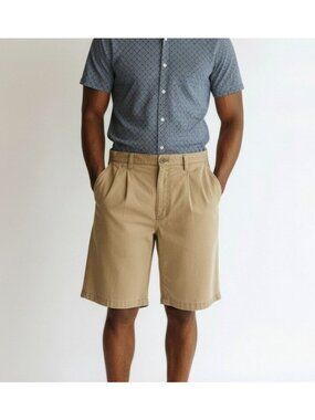 Eddie Bauer Mens Khaki Pleated Shorts Size 40 Cotton Blend